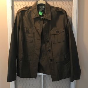 EUC Ralph Lauren 100% silk olive moto cargo jacket